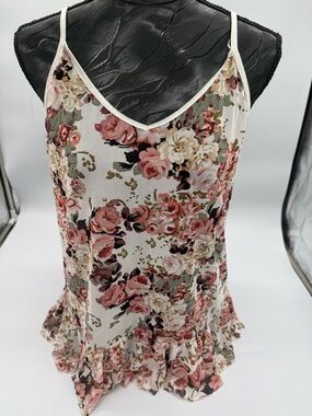 Fairy Y2K Rebel Sugar Floral Ruffle-Hem Camisole in Cream and Pink